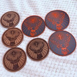 NEW Set 7 Jagermeister Jager Bar Promo Orange Black Rubber Wood Drink Coasters
